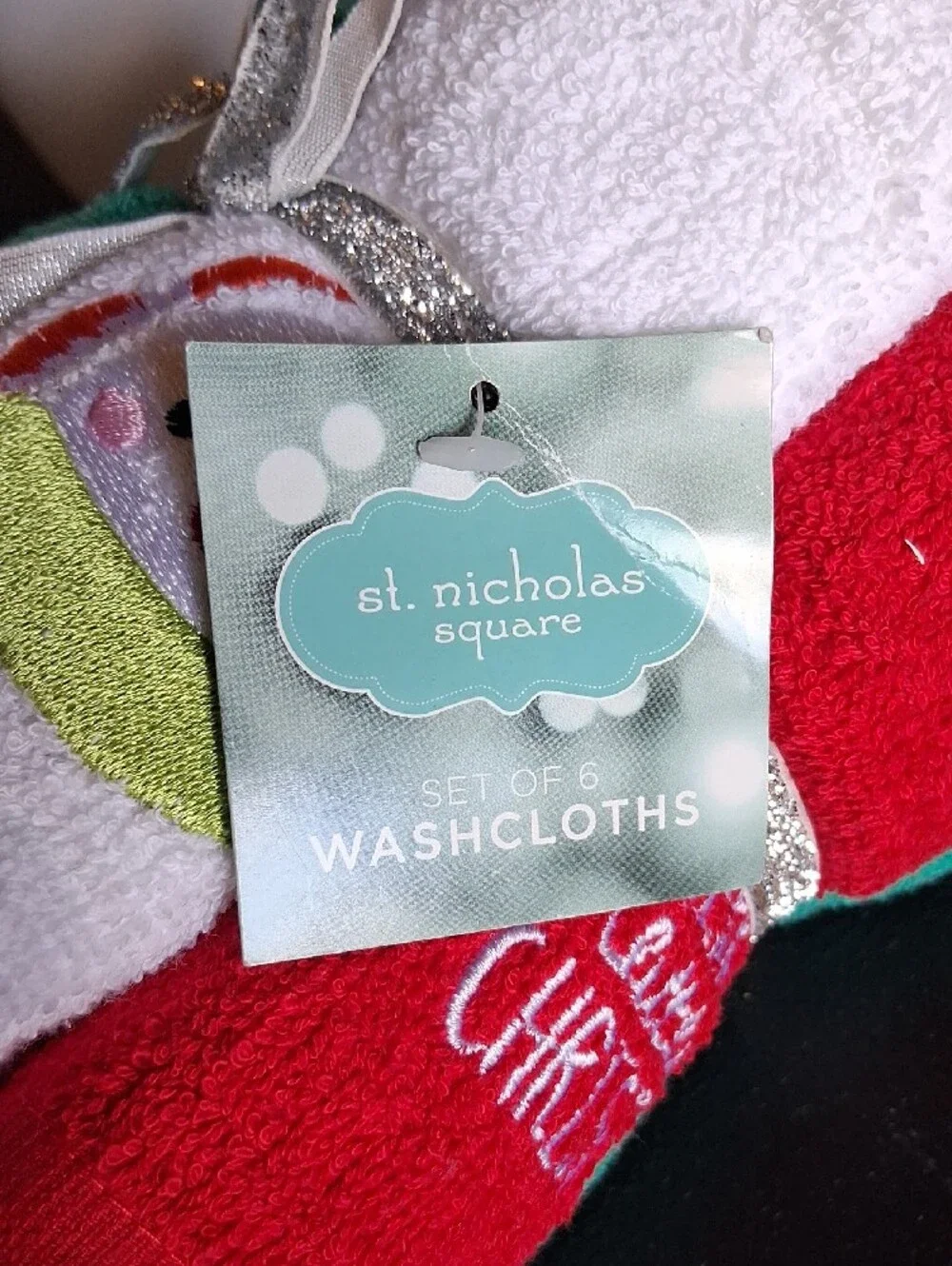 St. Nicholas Round Red White Teal Holiday Washcloth Trio